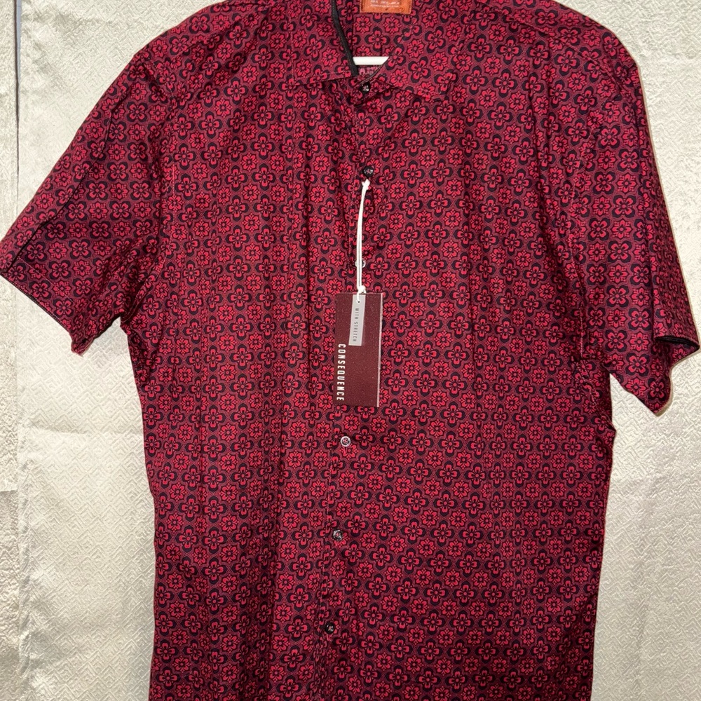 Men's Burgundy Patterned Button Down Shirt